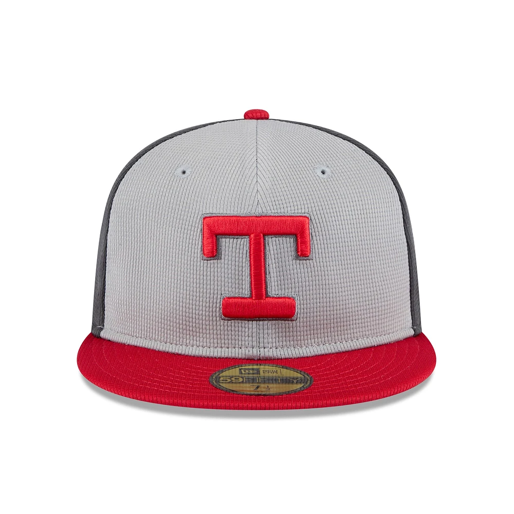 Men's New Era  Gray/Red Texas Rangers 2025 Batting Practice 59FIFTY Fitted Hat