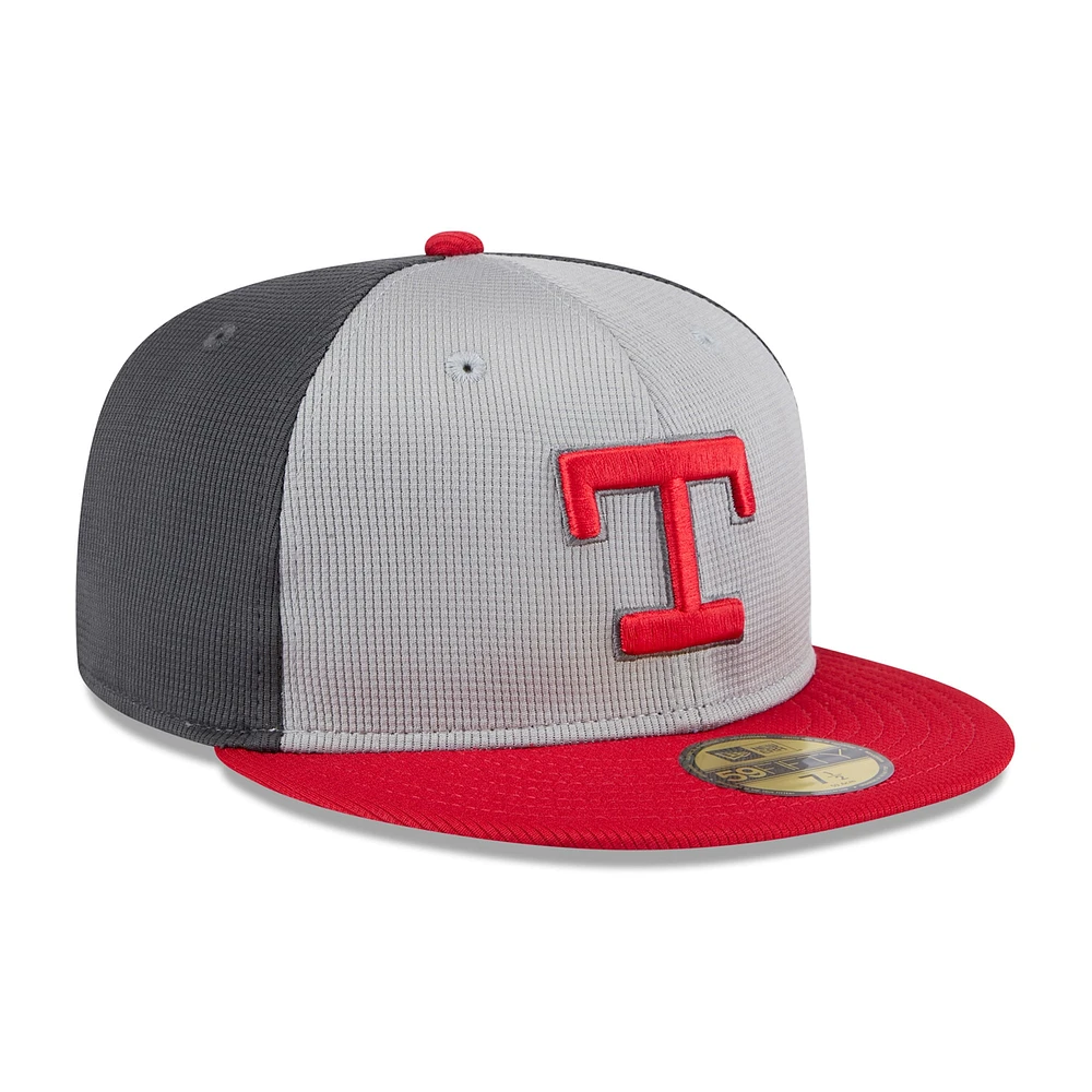 Men's New Era  Gray/Red Texas Rangers 2025 Batting Practice 59FIFTY Fitted Hat