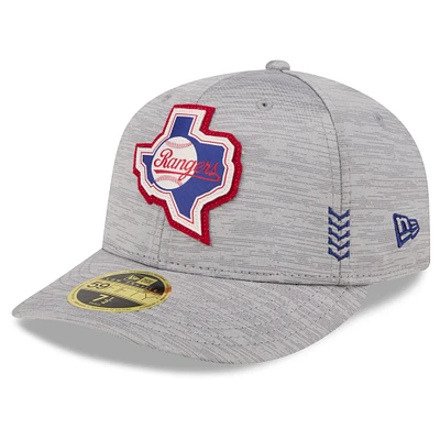 Casquette ajustée 59FIFTY à profil bas Texas Rangers 2024 Clubhouse New Era pour homme, grise