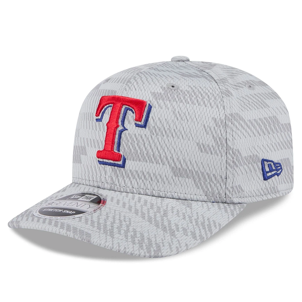 Men's New Era Gray Texas Rangers 2025 MLB Clubhouse 9SEVENTY Stretch-Snap Hat
