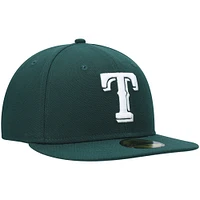 Casquette ajustée 59FIFTY verte avec logo blanc des Texas Rangers New Era pour homme