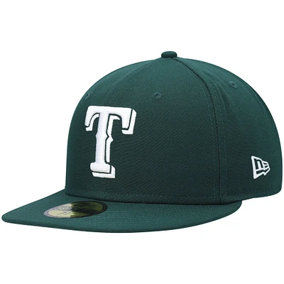 Casquette ajustée 59FIFTY verte avec logo blanc des Texas Rangers New Era pour homme