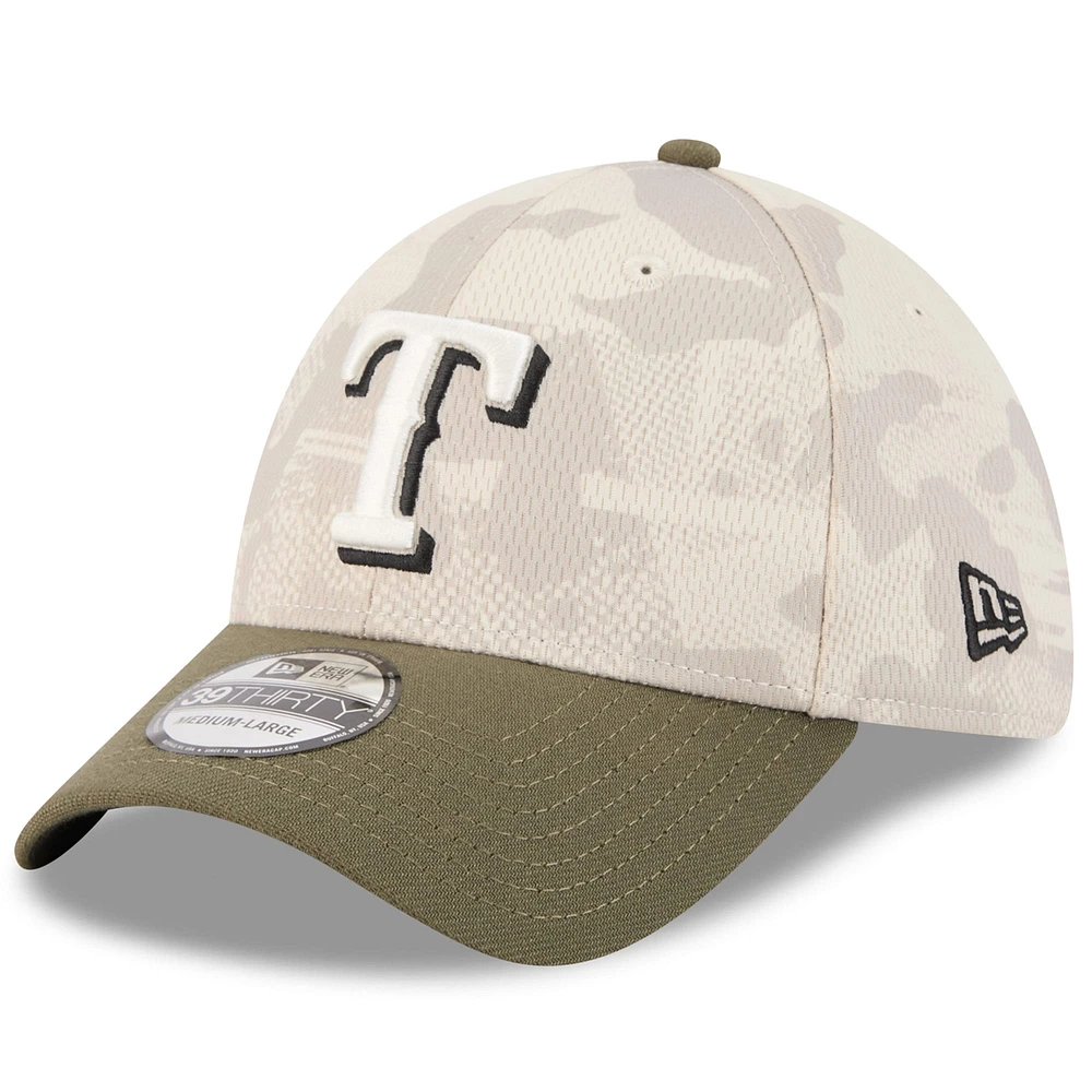Men's New Era Light Beige/Olive Texas Rangers 2025 Armed Forces Day 39THIRTY Flex Hat