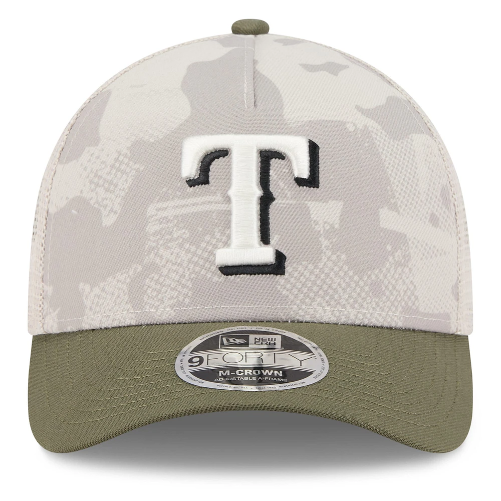 Men's New Era Light Beige/Olive Texas Rangers 2025 Armed Forces Day 9FORTY M-Crown A-Frame Adjustable Hat