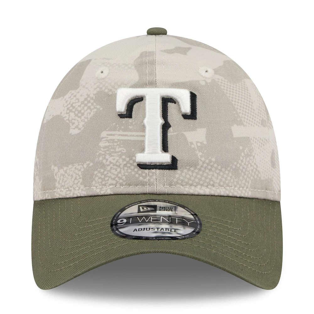 Men's New Era Light Beige/Olive Texas Rangers 2025 Armed Forces Day 9TWENTY Adjustable Hat