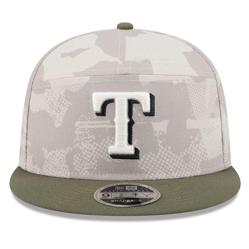 Men's New Era Light Beige/Olive Texas Rangers 2025 Armed Forces Day Split Panel 9FIFTY Snapback Hat