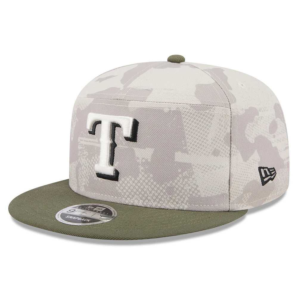 Men's New Era Light Beige/Olive Texas Rangers 2025 Armed Forces Day Split Panel 9FIFTY Snapback Hat