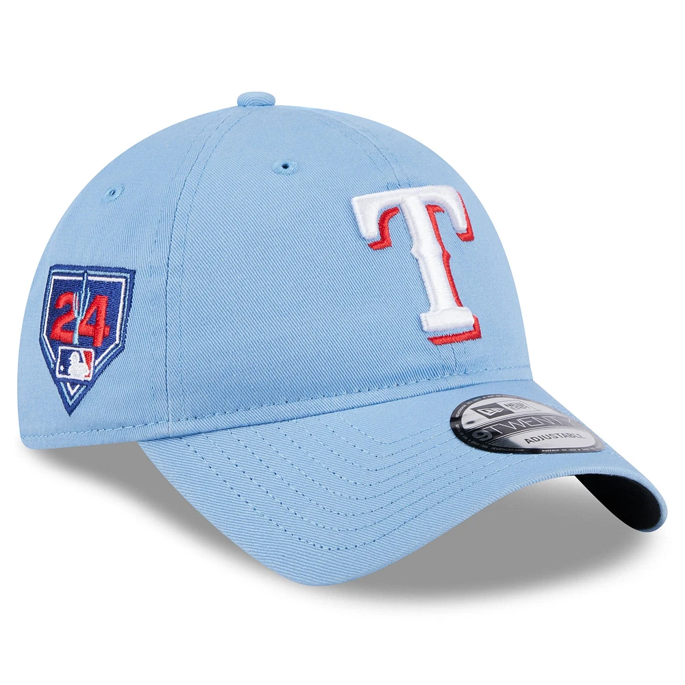 Casquette réglable 9TWENTY pour hommes des Texas Rangers 2024 New Era bleu clair