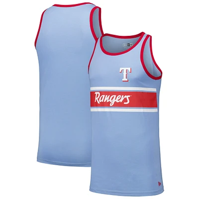 Débardeur Ringer en jersey bleu clair Texas Rangers New Era pour hommes