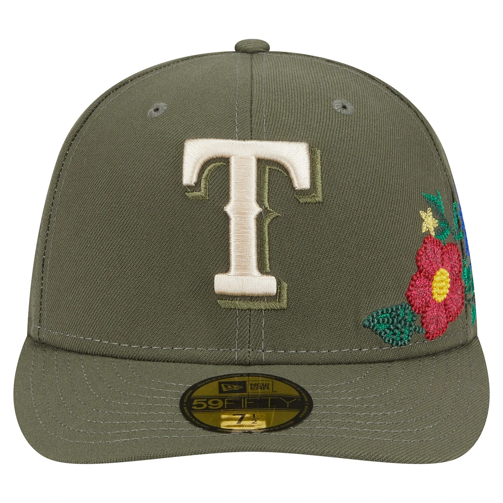 Men's New Era Olive Texas Rangers Tonal Florals 59FIFTY Fitted Hat