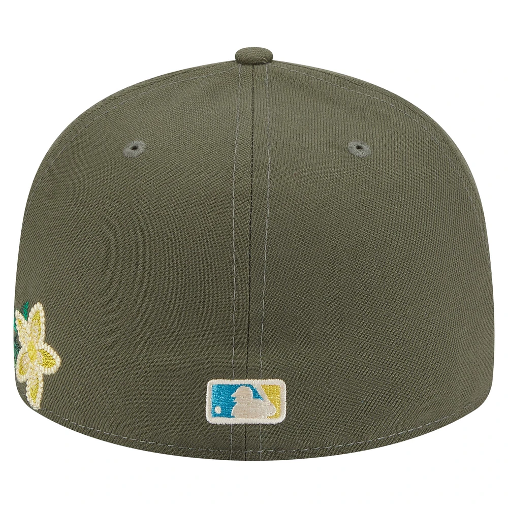 Men's New Era Olive Texas Rangers Tonal Florals 59FIFTY Fitted Hat