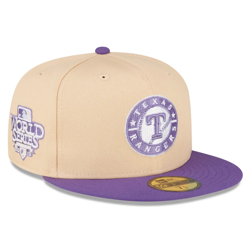 Lids Texas Rangers New Era 2010 World Series Side Patch 59FIFTY Fitted Hat  - Peach/Purple