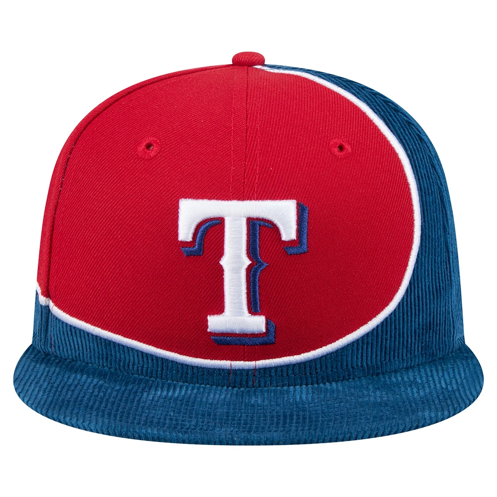 Casquette snapback rétro en velours côtelé Texas Rangers New Era pour homme, bleu royal/rouge