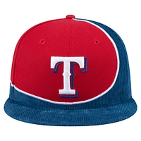 Casquette snapback rétro en velours côtelé Texas Rangers New Era pour homme, bleu royal/rouge