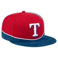 Casquette snapback rétro en velours côtelé Texas Rangers New Era pour homme, bleu royal/rouge