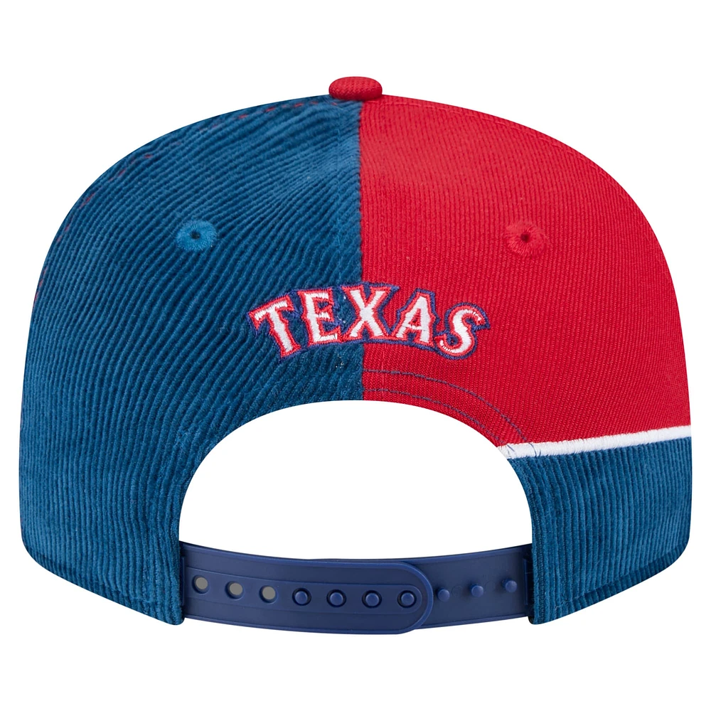 Casquette snapback rétro en velours côtelé Texas Rangers New Era pour homme, bleu royal/rouge
