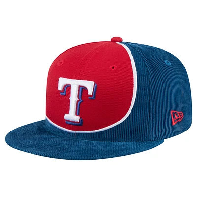 Casquette snapback rétro en velours côtelé Texas Rangers New Era pour homme, bleu royal/rouge