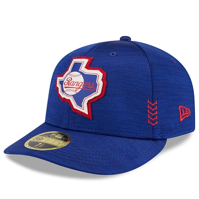 Casquette ajustée 59FIFTY à profil bas Royal Texas Rangers 2024 Clubhouse New Era pour homme