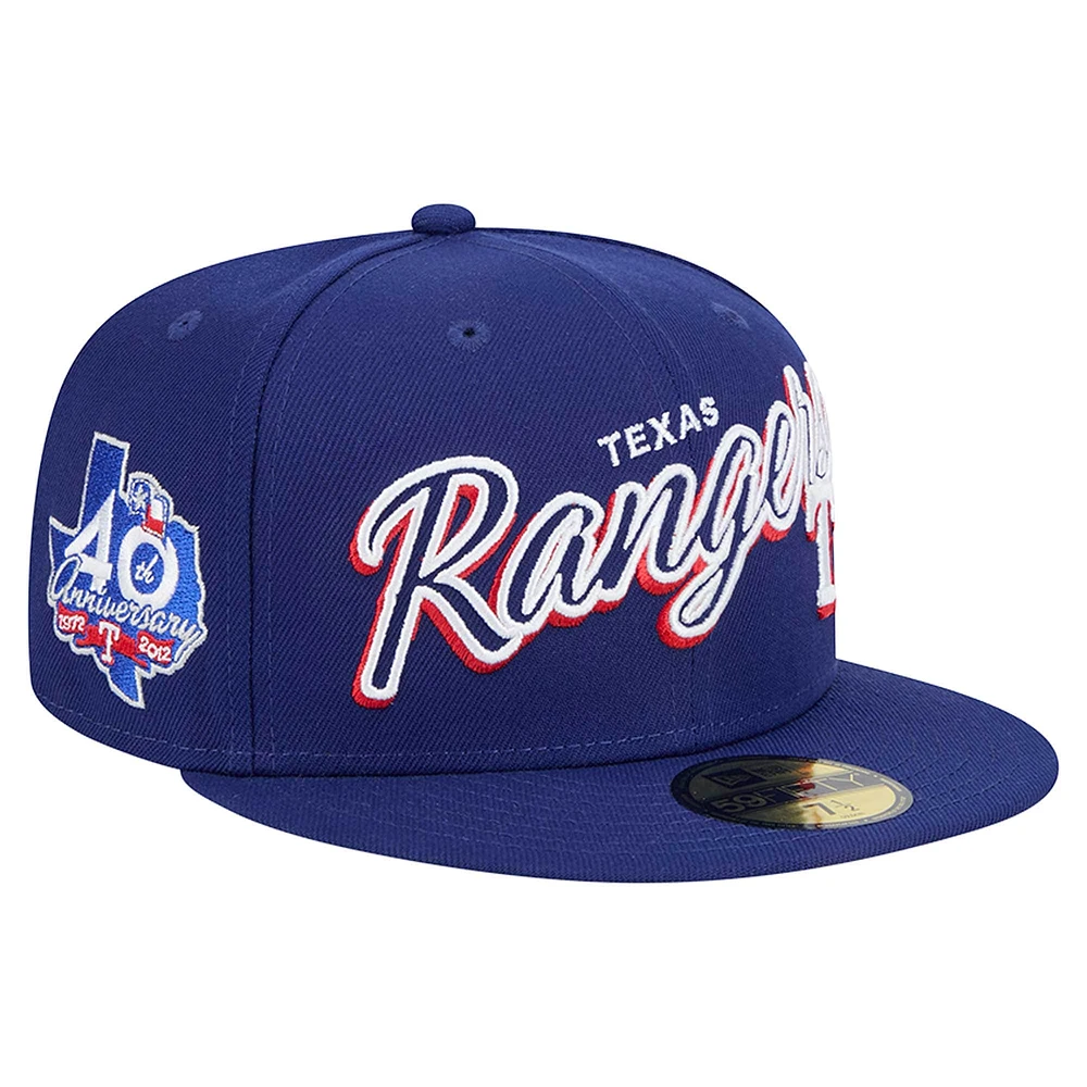 Men's New Era Royal Texas Rangers Script Sided 59FIFTY Fitted Hat