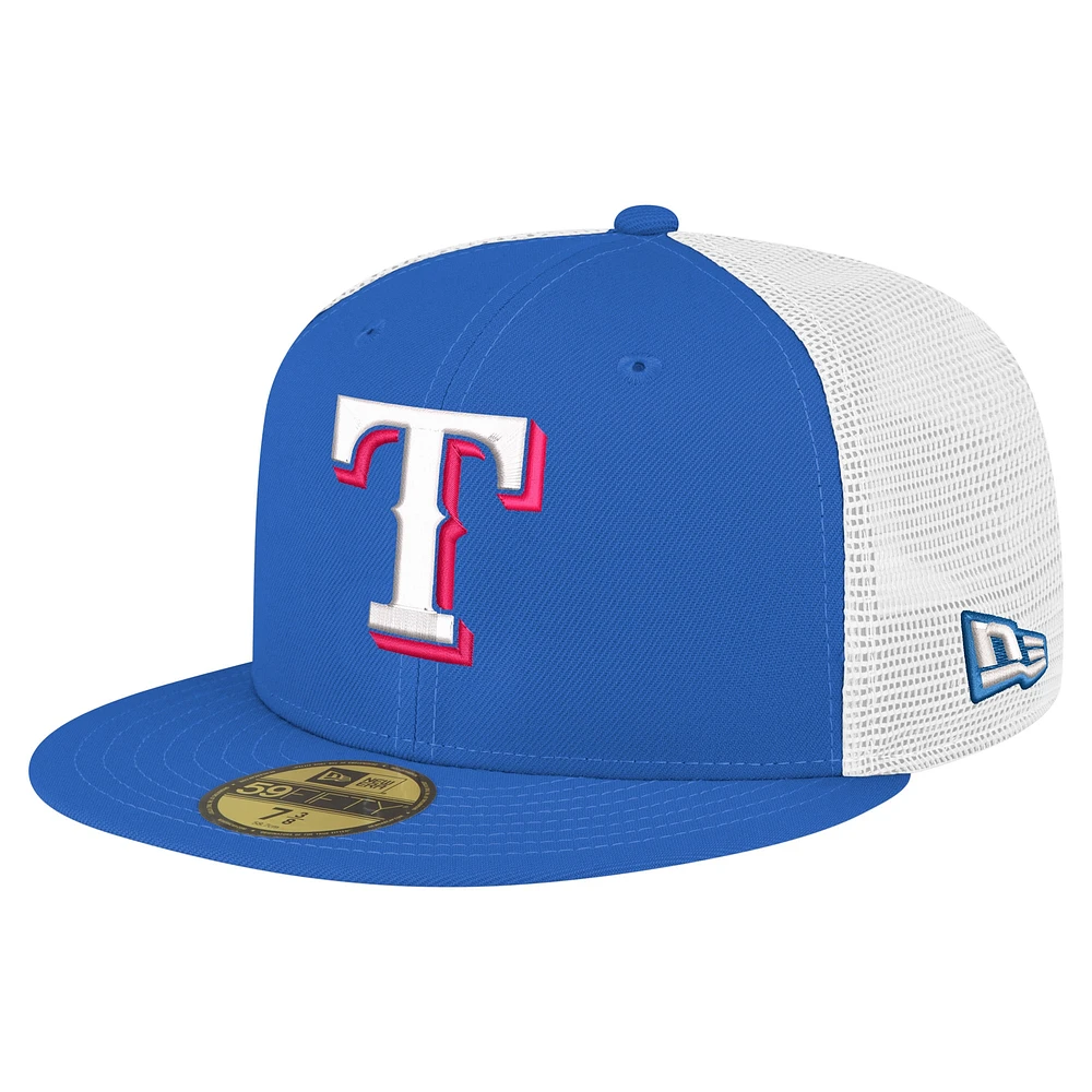 Casquette ajustée 59FIFTY Trucker de couleur équipe des Royal Texas Rangers New Era pour homme