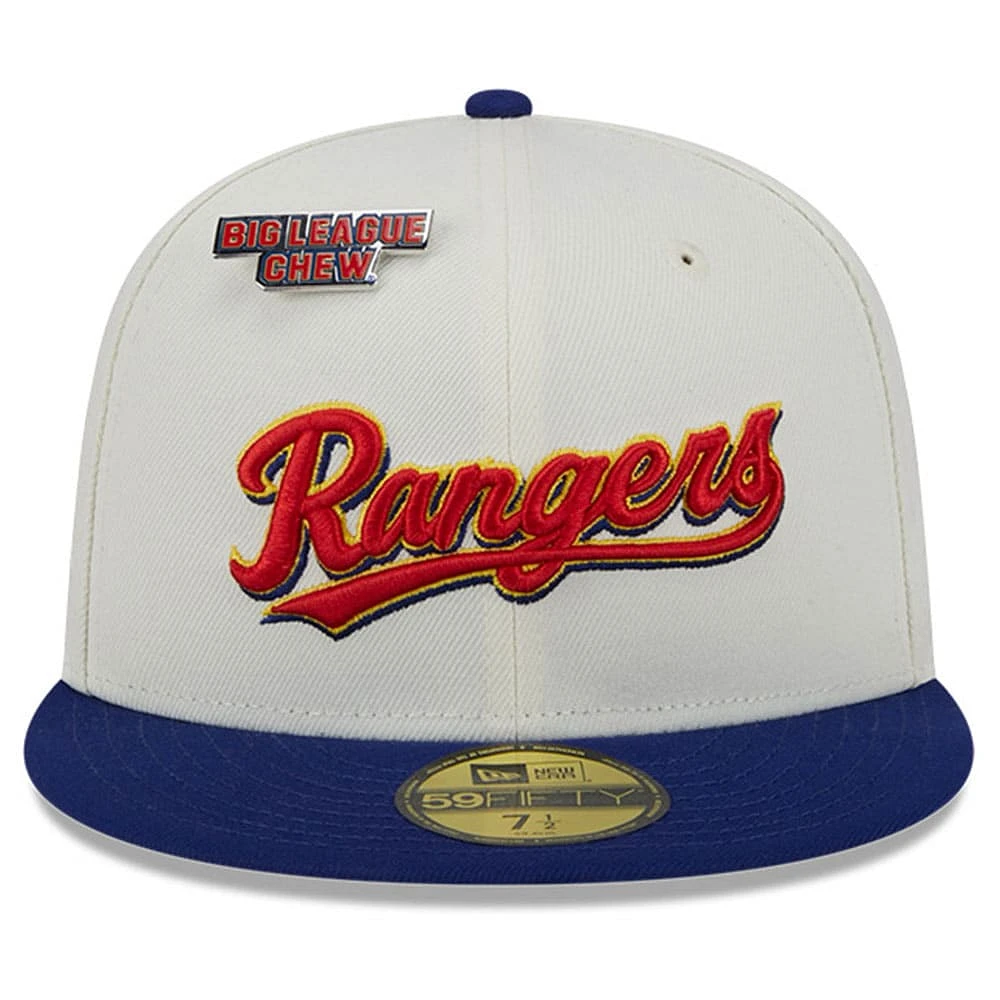 Casquette ajustée 59FIFTY originale Big League Chew New Era des Texas Rangers pour hommes, blanche