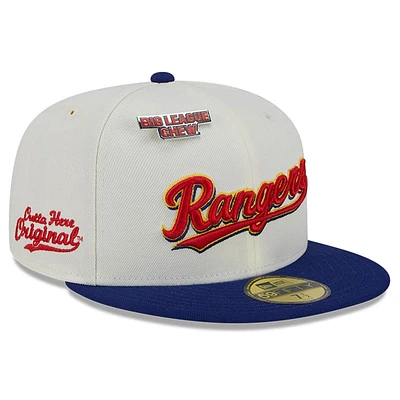 Casquette ajustée 59FIFTY originale Big League Chew New Era des Texas Rangers pour hommes, blanche