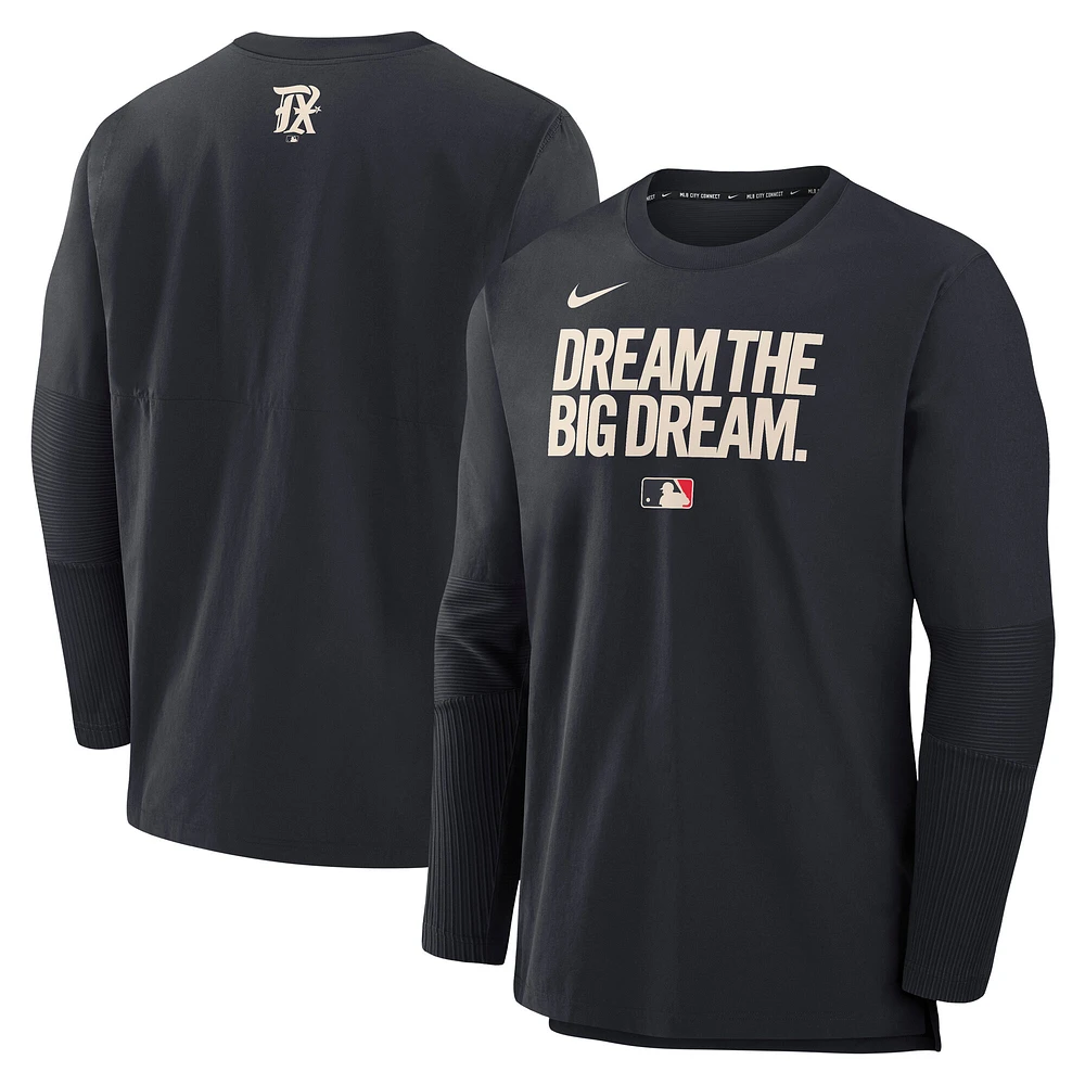 T-shirt Nike noir Texas Rangers Authentic Collection City Connect pour homme, léger, performance, tri-blend
