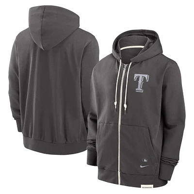 Sweat à capuche entièrement zippé Nike Charcoal Texas Rangers Authentic Collection Travel Player Performance pour homme