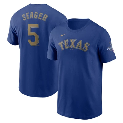 T-shirt Nike Corey Seager Royal Texas Rangers 2024 Gold Collection pour homme avec nom et numéro