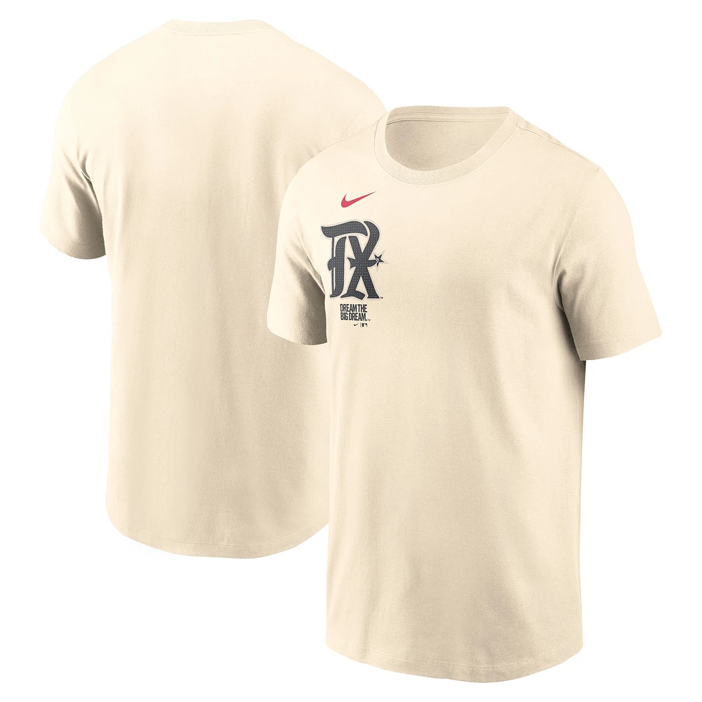 T-shirt Nike crème pour hommes des Texas Rangers City Connect avec le mot-symbole