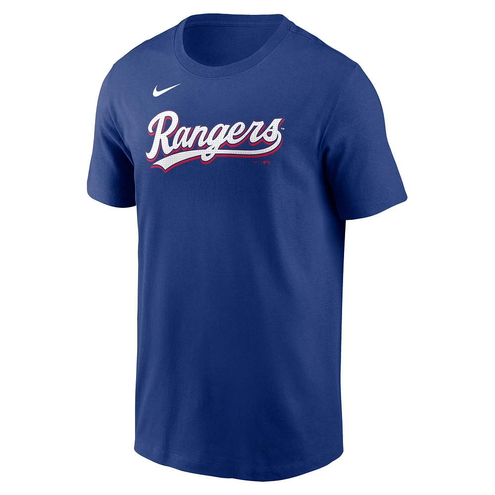 T-shirt Nike Evan Carter Royal Texas Rangers Fuse avec nom et numéro pour homme