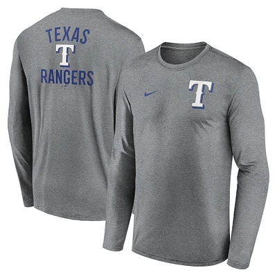 T-shirt Nike à manches longues pour homme, coloris charbon chiné, Texas Rangers, 2-Hit Legend Performance