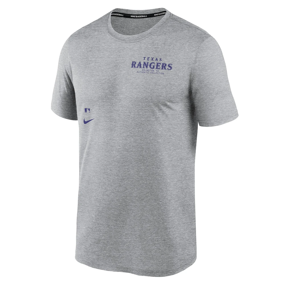 T-shirt de performance tri-mélange Nike Heather Charcoal Texas Rangers Authentic Collection Early Work pour homme