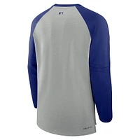 Men's Nike Heather Gray/Royal Texas Rangers Authentic Collection Game Time Raglan Performance Long Sleeve T-Shirt