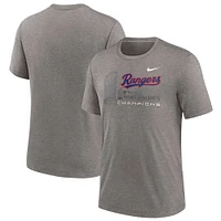 T-shirt triple mélange Nike Texas Rangers 2023 World Series Champions pour homme, gris chiné