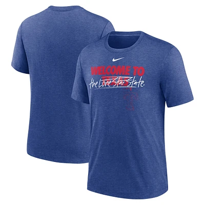 T-shirt tri-mélange Nike Heather Royal Texas Rangers Home Spin pour Homme