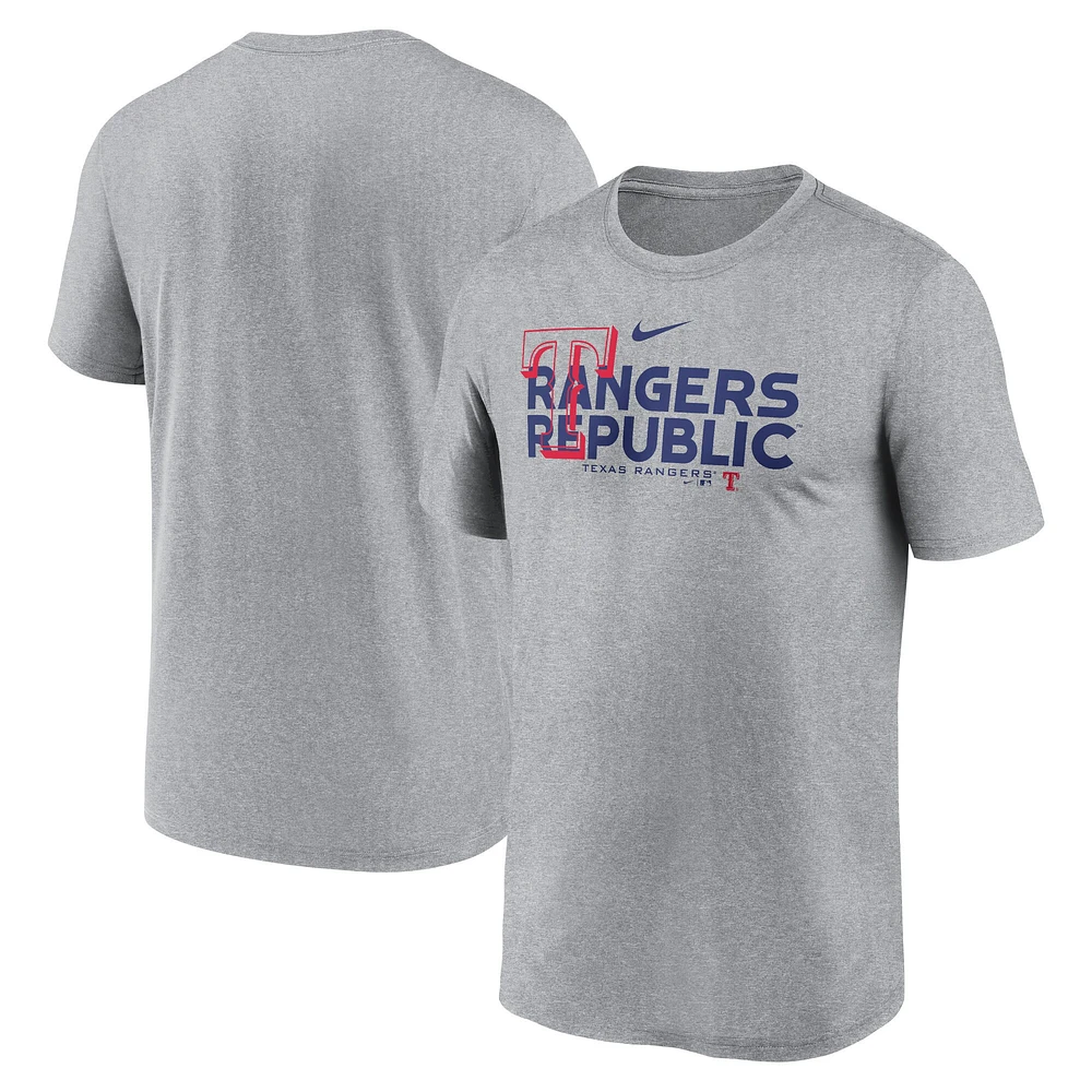 T-shirt Légende du représentant local Nike Heathered Charcoal Texas Rangers pour homme