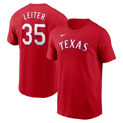 T-shirt Nike Jack Leiter rouge Texas Rangers Fuse avec nom et numéro pour homme