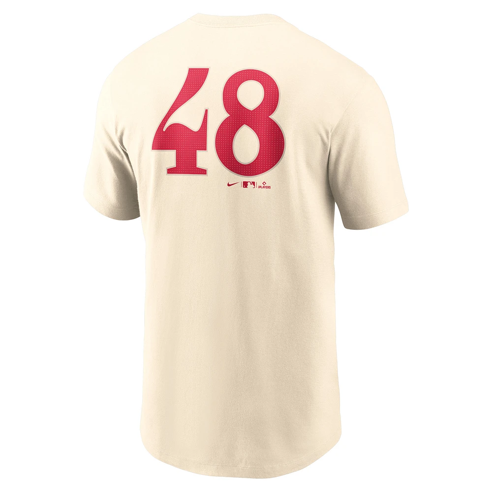 Men's Nike Jacob deGrom Cream Texas Rangers City Connect Fuse Name & Number T-Shirt