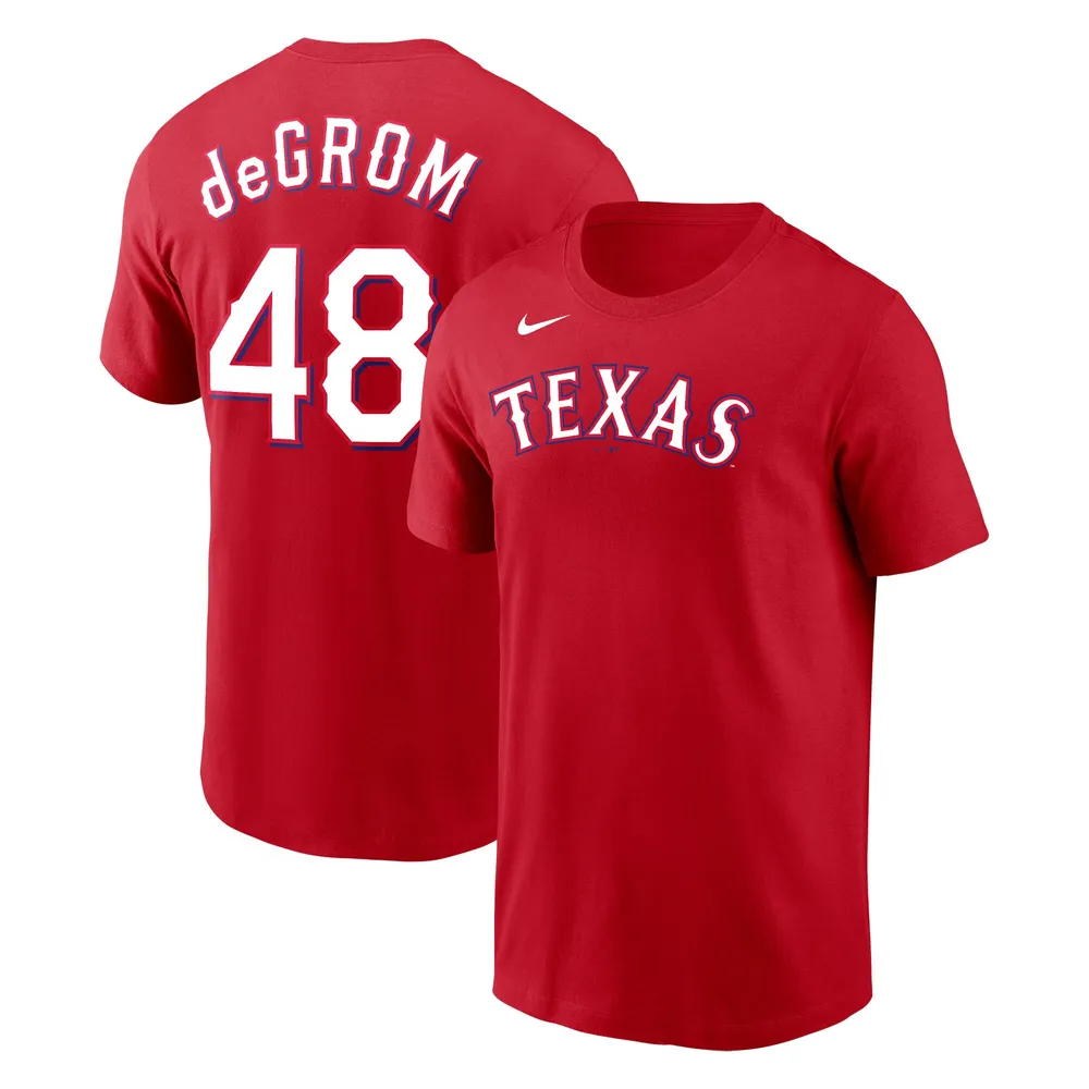 Nike Men's Nike Jacob deGrom Red Texas Rangers 2023 Name & Number T-Shirt