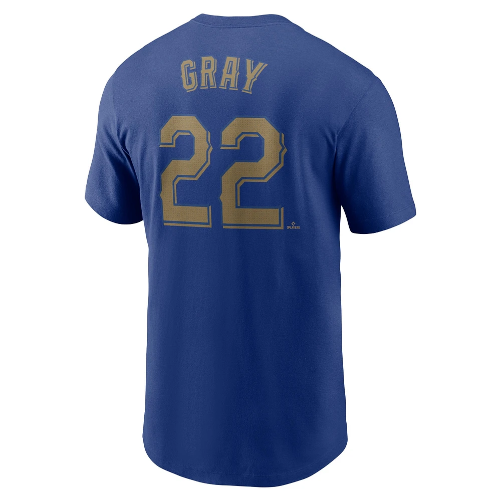 T-shirt Nike Jon Grey Royal Texas Rangers 2024 Gold Collection avec nom et numéro pour homme