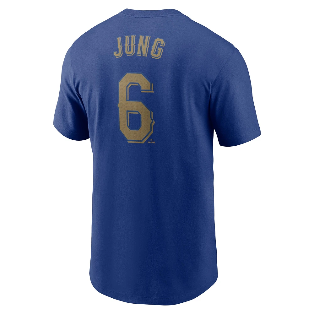 Men's Nike Josh Jung Royal Texas Rangers 2024 Gold Collection Name & Number T-Shirt