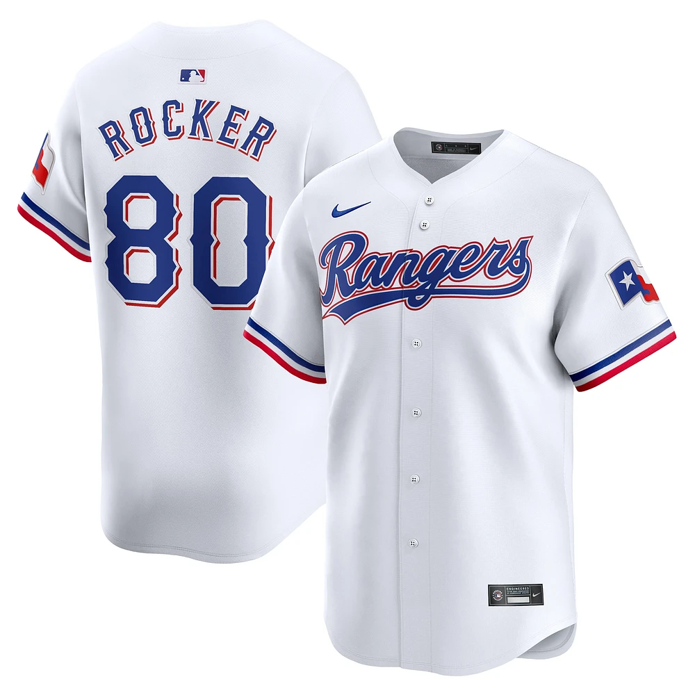 Maillot de joueur à domicile limité Nike Kumar Rocker pour homme, blanc, Texas Rangers