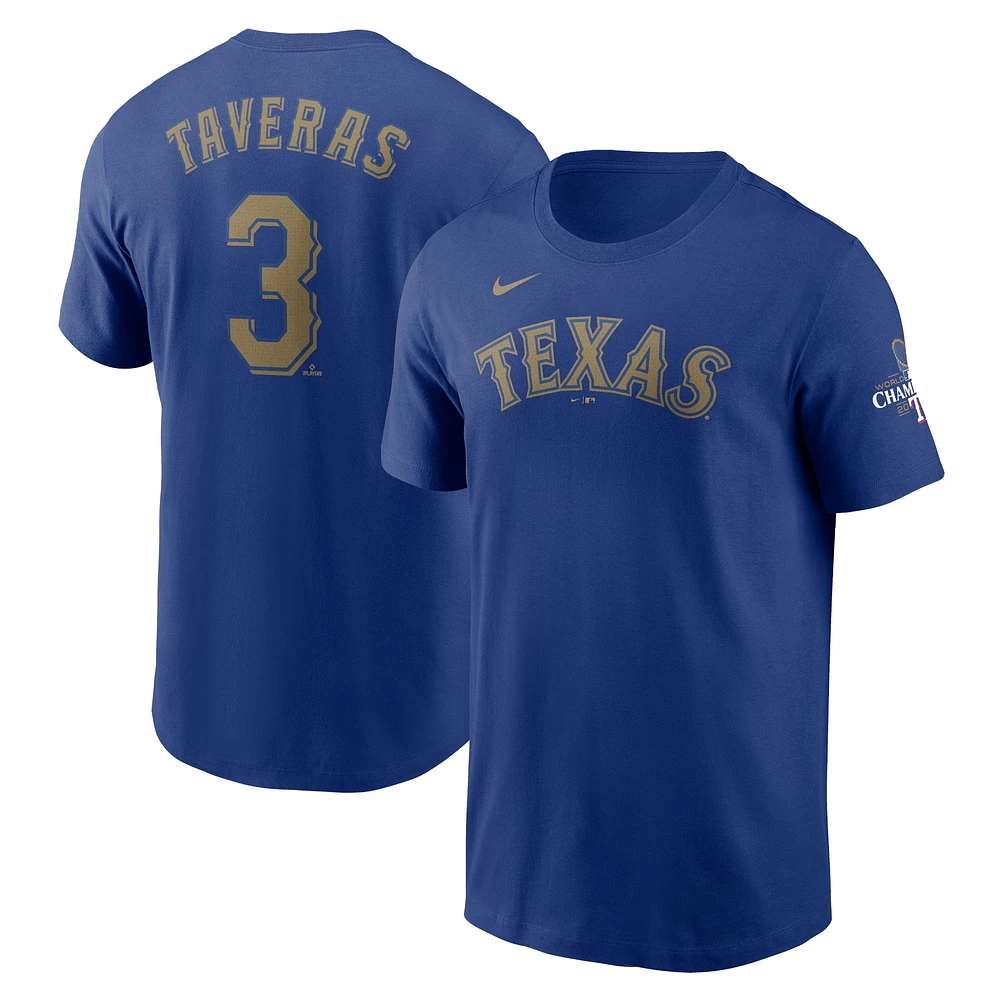 Men's Nike Leody Taveras Royal Texas Rangers 2024 Gold Collection Name & Number T-Shirt