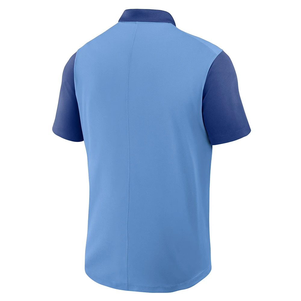 Polo Nike Performance bleu clair/bleu royal pour homme, collection Cooperstown, Texas Rangers, à blocs de couleurs Victory