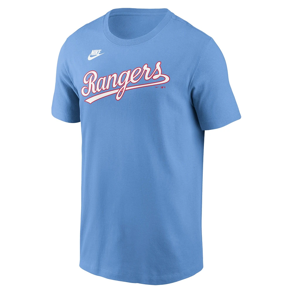 T-shirt Nike bleu clair Texas Rangers Cooperstown Wordmark pour homme