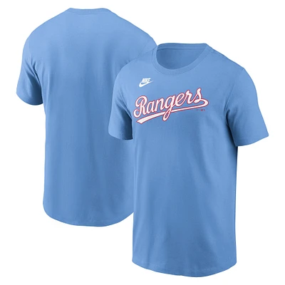 T-shirt Nike bleu clair Texas Rangers Cooperstown Wordmark pour homme