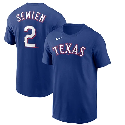 T-shirt Nike Marcus Semien Royal Texas Rangers avec nom et numéro pour homme