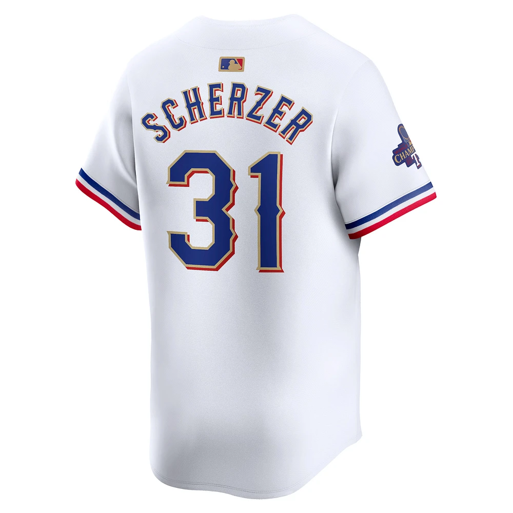 Men's Nike Max Scherzer White Texas Rangers 2024 Gold Collection Limited Player Jersey