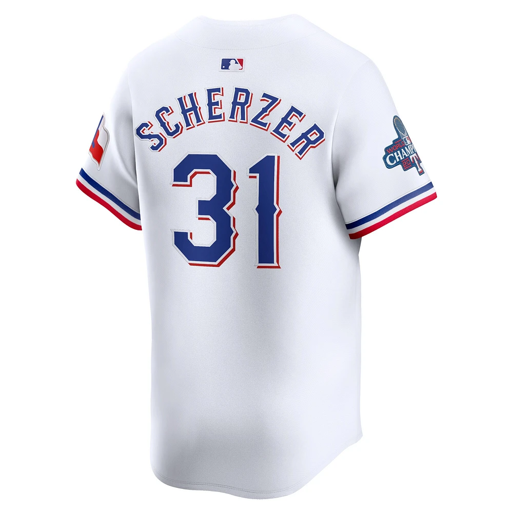 Men's Nike Max Scherzer White Texas Rangers Home 2023 World Series Champions Limited Jersey